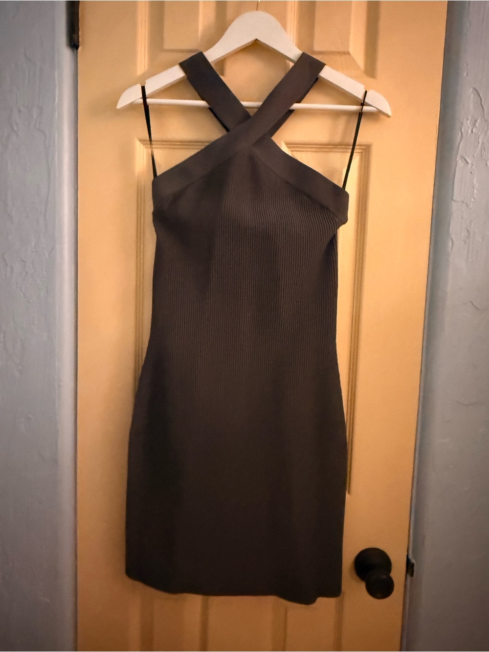 Aritzia One-Shoulder Cross-Back Sheath Dress in Dark Brown